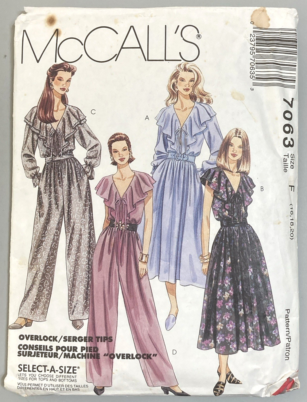 1994 McCalls Pattern 7063 Ruffled Dress Jumpsuit Misses Sz 16-20 UNCUT
